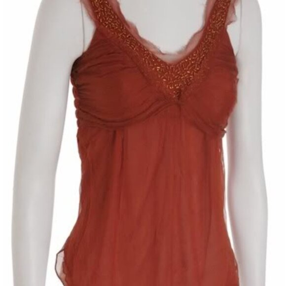 Rust Silk Beaded Tank Top - S - BRAND NEW - Picture 2 of 7